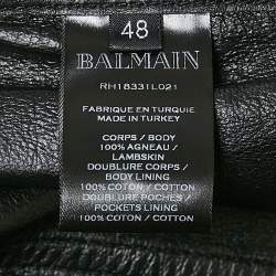 Balmain Black Logo Print Leather Button Front Jacket M
