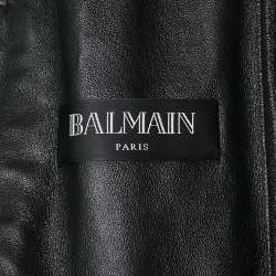 Balmain Black Logo Print Leather Button Front Jacket M