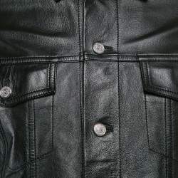 Balmain Black Logo Print Leather Button Front Jacket M