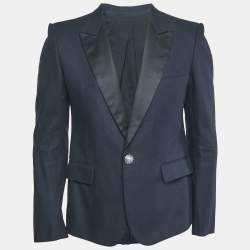 Balmain Navy Blue Cotton Button Detail Single Breasted Blazer L
