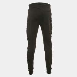 Pre Owned Balmain Black Cotton Knit Logo Contrast Trimmed Track Pants L