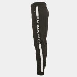 Pre Owned Balmain Black Cotton Knit Logo Contrast Trimmed Track Pants L