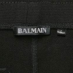 Pre Owned Balmain Black Cotton Knit Logo Contrast Trimmed Track Pants L