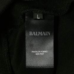 Pre Owned Balmain Black Cotton Knit Logo Contrast Trimmed Track Pants L