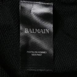 Pre Owned Balmain Black Logo Flock Print Cotton Knit Shorts M