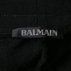 Pre Owned Balmain Black Logo Flock Print Cotton Knit Shorts M