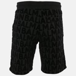 Pre Owned Balmain Black Logo Flock Print Cotton Knit Shorts M