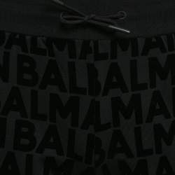 Pre Owned Balmain Black Logo Flock Print Cotton Knit Shorts M
