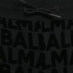 Pre Owned Balmain Black Logo Flock Print Cotton Knit Shorts M