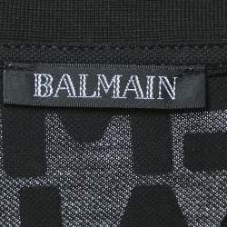 Pre Owned Balmain Black Logo Print Cotton Polo T-Shirt L