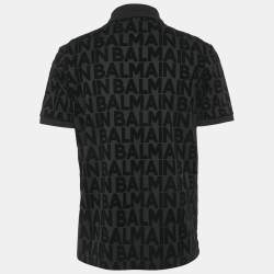 Pre Owned Balmain Black Logo Print Cotton Polo T-Shirt L