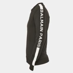 Pre Owned Balmain Black Logo Print Cotton Crew Neck Sweatshirt S