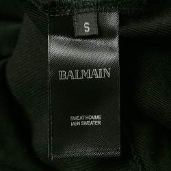 Pre Owned Balmain Black Logo Print Cotton Crew Neck Sweatshirt S