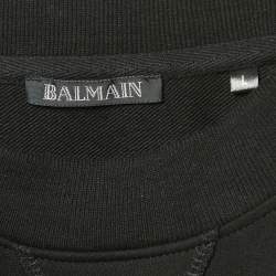 Pre Owned Balmain Black Logo Print Cotton Crew Neck Sweatshirt S