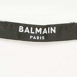 Pre Owned Balmain White Logo Flock Print Cotton Crew Neck T-Shirt L