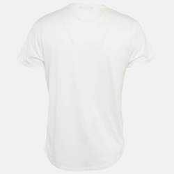 Pre Owned Balmain White Logo Flock Print Cotton Crew Neck T-Shirt L