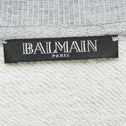 Balmain Grey Printed Cotton Crewneck Sweatshirt XS
