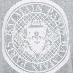 Balmain Grey Printed Cotton Crewneck Sweatshirt XS