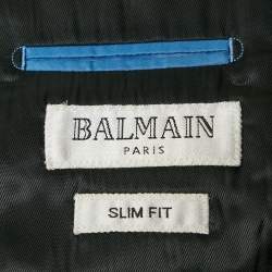 Balmain Grey Plaid Wool Slim Fit Tailored Pants Suit M