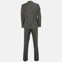 Balmain Grey Plaid Wool Slim Fit Tailored Pants Suit M