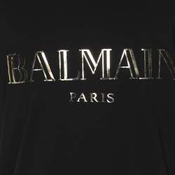 Pre Owned Balmain Black Cotton Logo T-Shirts L