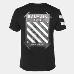 Pre Owned Balmain Black Cotton Logo Print T-Shirt S