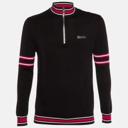 مملوكة مسبقًا Balmain Black/Red Striped Knit Polo Jumper M