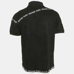 Pre Owned Balmain Black Pique Cotton Polo T-Shirt XL