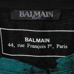 Balmain Black Cuba Printed Cotton Knit Distressed T-Shirt M