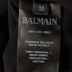Balmain Black Cuba Printed Cotton Knit Distressed T-Shirt M