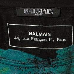 Balmain Black Cuba Printed Cotton Knit Distressed T-Shirt M