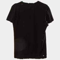 Balmain Black Cuba Printed Cotton Knit Distressed T-Shirt M