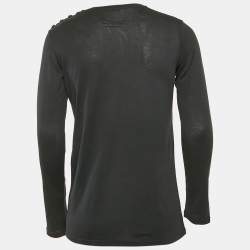 Balmain Navy Blue Embroidered Jersey Long Sleeve T-Shirt M