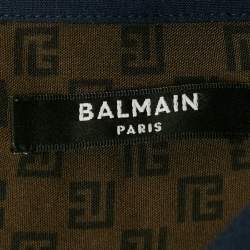 Balmain Brown Monogram Print Crepe Button Front Vacation Shirt XL
