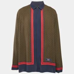 Balmain Brown Monogram Print Crepe Button Front Vacation Shirt XL