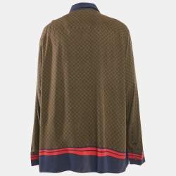 Balmain Brown Monogram Print Crepe Button Front Vacation Shirt XL