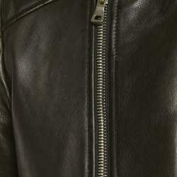 Pre Owned Balmain Black Leather Open Front Biker Jacket XXL