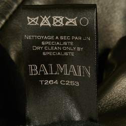 Pre Owned Balmain Black Leather Open Front Biker Jacket XXL