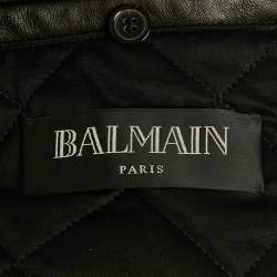 Pre Owned Balmain Black Leather Open Front Biker Jacket XXL