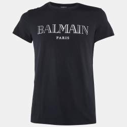 Tシャツ・カットソー Balmain Black Cotton Crewneck T-Shirt With Logo Balmain logo-print Cotton T-shirt | Black | FARFETCH JO