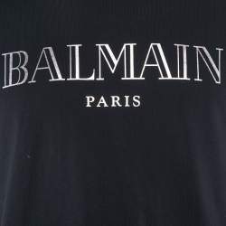 Pre Owned Balmain Black Logo printed Cotton Knit T-Shirt S