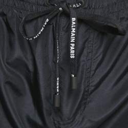 Pre Owned Balmain Black Logo Printed Synthetic Drawstring Swim Shorts L