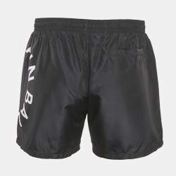 Pre Owned Balmain Black Logo Printed Synthetic Drawstring Swim Shorts L