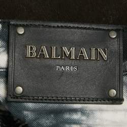 Pre Owned Balmain Black/ White Tie-Dye Frayed Hem Distressed Denim Shorts XS Waist 29"