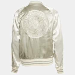 Pre Owned Balmain Grey Satin Bomber Jacket L