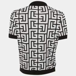 Pre Owned تي شيرت بلمان بولو محبوك بنمط المونوغرام من الصوف والكتان أسود مقاس ميديام/لارج