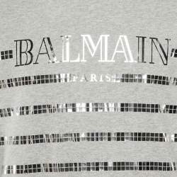 مملوكة مسبقًا سويتشرت بالمان قطن رمادي مطبوع بشعار معدني مقاس صغير