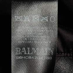 مملوكة مسبقًا Balmain Black Animal Print Leather Tiger Embellished Bomber Jacket L