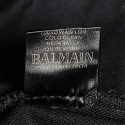 Pre Owned Balmain Black Denim Rib Detail Slim Fit Biker Jeans M/Waist 34"