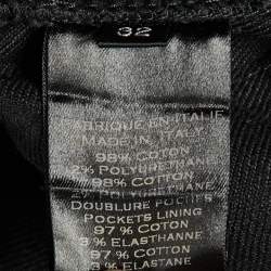 Pre Owned Balmain Black Denim Rib Detail Slim Fit Biker Jeans M/Waist 34"